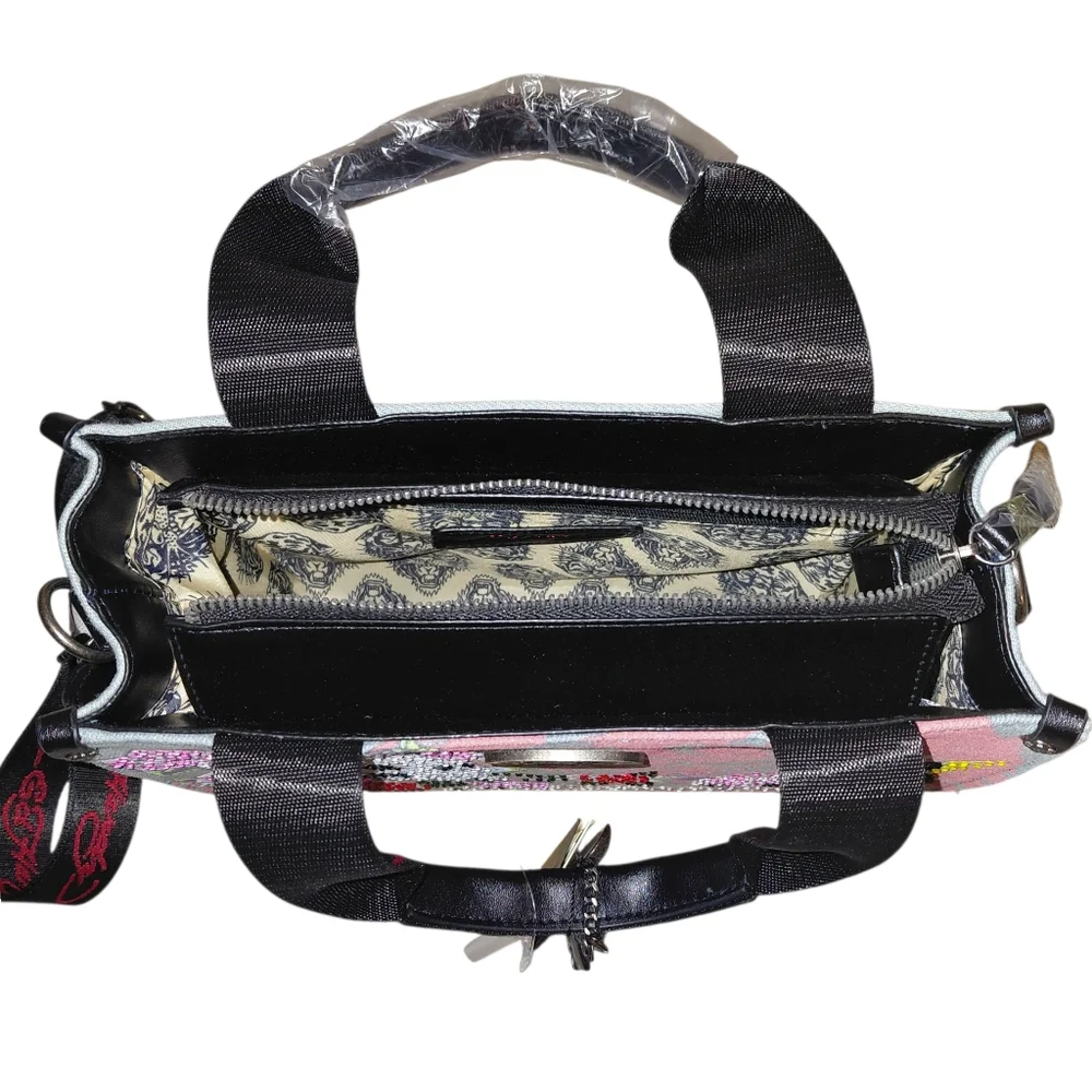 Ed Hardy Skull & Roses Rhinestone Tote Bag - Picture 5 of 7